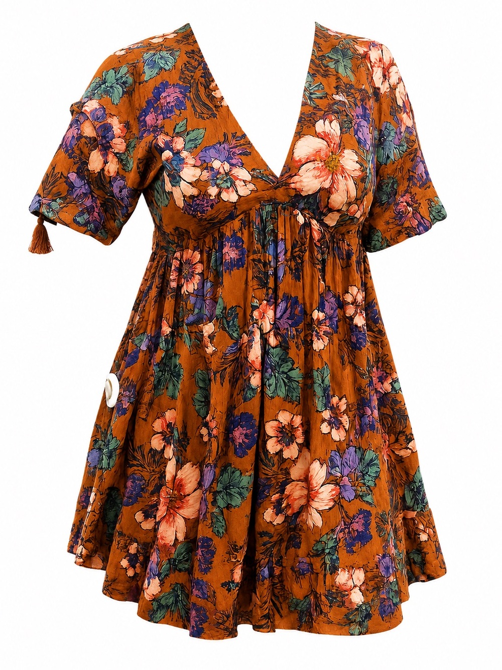 O'Neill Rust Floral V-Neck Mini Dress